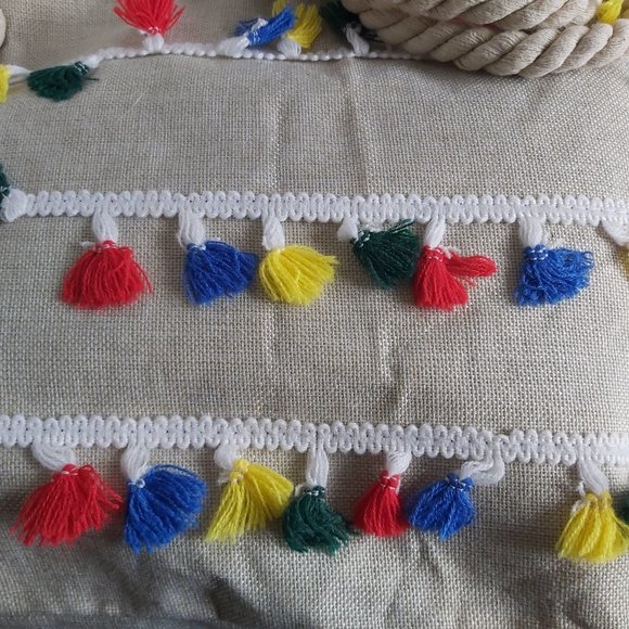 NWOT large Canvas Tote Beach bag colorful tassels - Picture 8 of 14